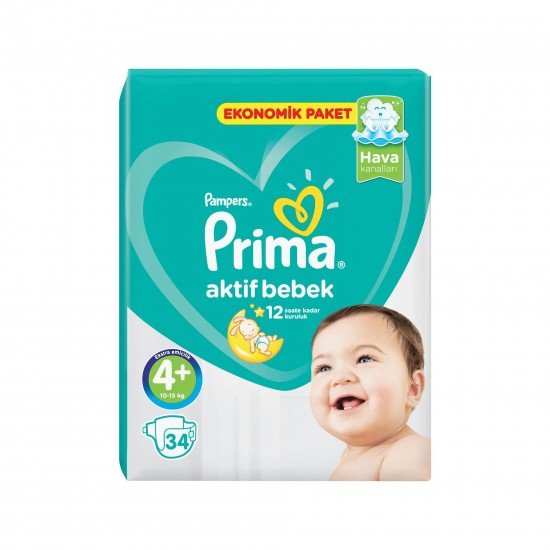 Prima Bebek Bezi Aktif Bebek 4+ Beden 30 Adet Maxi Plus Ekonomik Paket