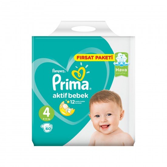 Prima Bebek Bezi Aktif Bebek 4 Beden 60 Adet Maxi Fırsat Paketi