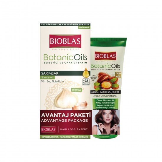 Bioblas Sarımsak Şampuan 360 ML + Argan Yağı Saç Kremi Maske 200 ML Bioblas Sarımsak Şampuan 360 ML + Argan Yağı Saç Kremi Maske 200 ML