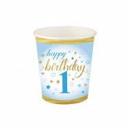 Roll-Up Happy Birthday 1 Yaş Mavi Karton Bardak 8'Li