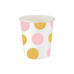 Roll-Up Pembe Ve Gold Puantiyeli Karton Bardak 8'Li Roll-Up Pembe Ve Gold Puantiyeli Karton Bardak 8'Li