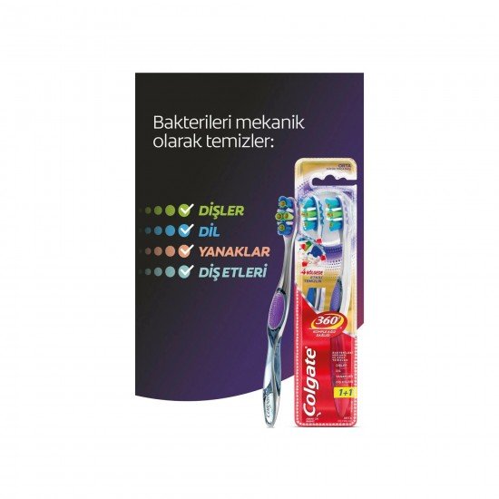 Colgate 360 gelişmiş Diş Fırçası Orta 1+1 Colgate 360 gelişmiş Diş Fırçası Orta 1+1