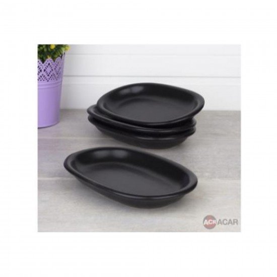 Acar Hitit Keramik Kayık Tabak Mat Siyah 22 Cm