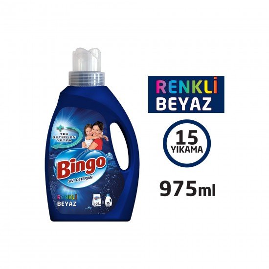 Bingo Renkli Beyaz Sıvı Çamaşır Deterjanı 975 ml