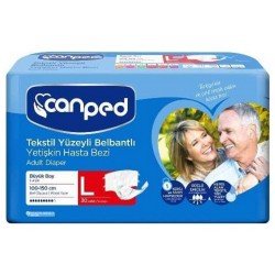Canped Tekstil Yüzeyli Belbantlı Yetişkin Hasta Bezi Büyük L 30 Adet  Canped Tekstil Yüzeyli Belbantlı Yetişkin Hasta Bezi Büyük L 30 Adet