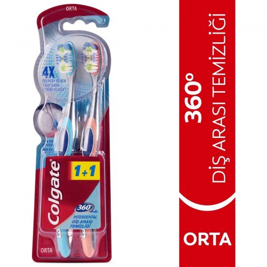 Colgate 360 Diş Arası Temizliği Diş Fırçası Orta 1+1