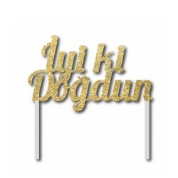 Eva Simli İyiki Doğdun Gold Pasta Süsü Eva Simli İyiki Doğdun Gold Pasta Süsü