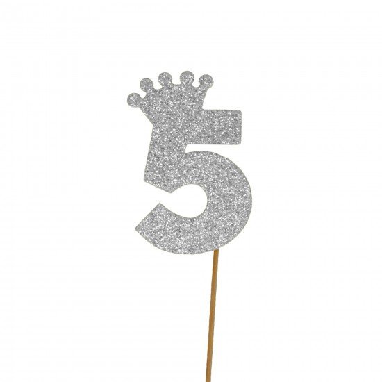 Eva Taclı Rakam 5 Gümüş 20 cm Eva Taclı Rakam 5 Gümüş 20 cm