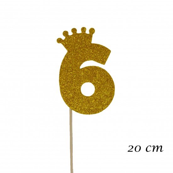 Eva Taclı Rakam 6 Gold 20 cm Eva Taclı Rakam 6 Gold 20 cm