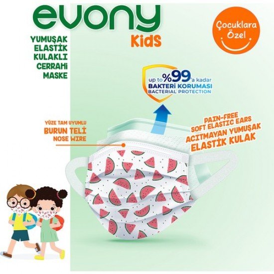 Evony Elastik Kulaklı Çocuk Kids Maske 10 Adet