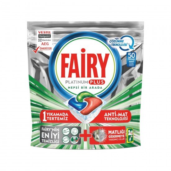 Fairy Platinum Plus 50  Yıkama Bulaşık Makinesi Deterjanı Kapsülü Hızlı Çözülen