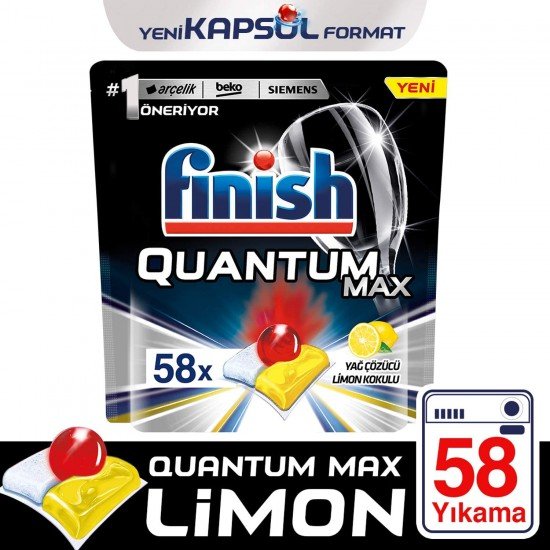 Finish Quantum Max Bulaşık Makinesi Deterjanı 58 Kapsül Limonlu 1 Paket (1 x 58 g)