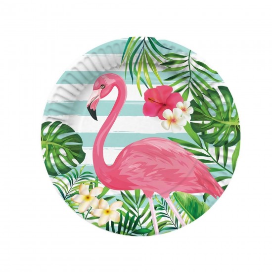 Roll-Up Flamingo Temalı Konsept Parti Karton Tabak 8li