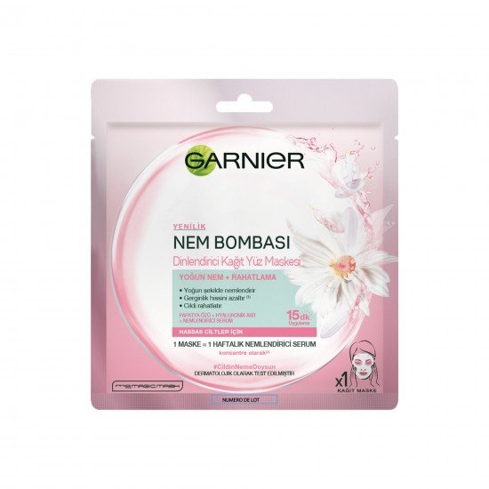 Garnier Nem Bombası Dinlendirici Kağıt Maske 32 GR Garnier Nem Bombası Dinlendirici Kağıt Maske 32 GR