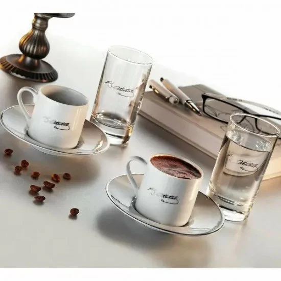 Kutahya Poselen Ataturk Imzali Kahve Su Bardak Seti 6 Parca