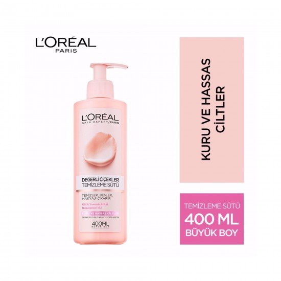 Loreal Paris Değerli Çiçekler Temizleme Sütü Kuru ve Hassas Ciltler 400 Ml Loreal Paris Değerli Çiçekler Temizleme Sütü Kuru ve Hassas Ciltler 400 Ml