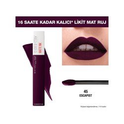 Maybelline New York Super Stay Matte Ink Likit Mat Ruj - 45 Escapist - Koyu Mürdüm Maybelline New York Super Stay Matte Ink Likit Mat Ruj - 45 Escapist - Koyu Mürdüm