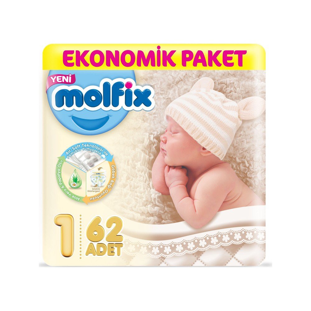 Molfix Bebek Bezi Yenidoğan Jumbo 1 Beden Paket 62�li