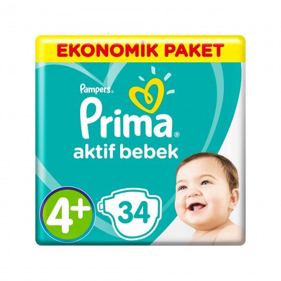 Prima Bebek Bezi Aktif Bebek 4+ Beden 34 Adet Maxi Plus Ekonomik Paket Prima Bebek Bezi Aktif Bebek 4+ Beden 34 Adet Maxi Plus Ekonomik Paket