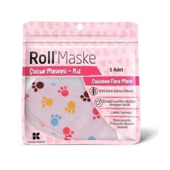 Roll Maske Çocuk Maskesi 5 Adet - Kız