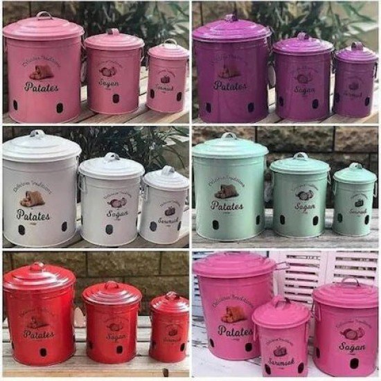 Metal Patates, Soğan ve Sarmısaklık Renkli 3lü Metal Patates, Soğan ve Sarmısaklık Renkli 3lü