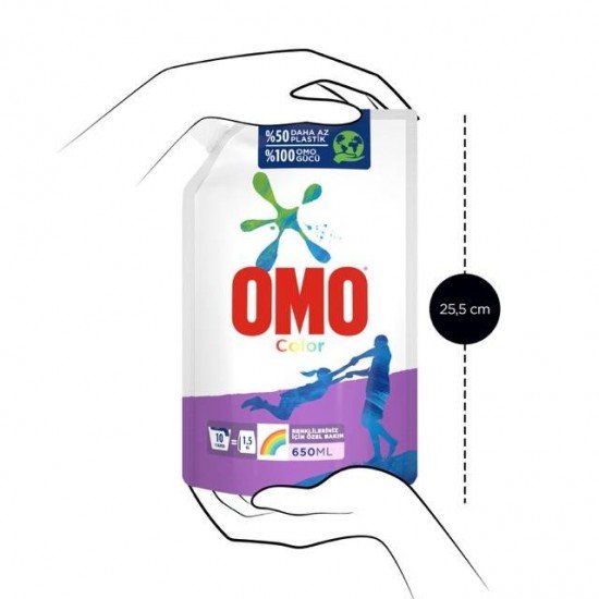 Omo Pouch Renkliler için Sıvı Çamaşır Deterjanı 10 Yıkama 650 Ml