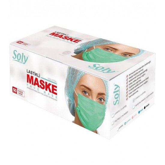 Soly Care Üç Katlı Meltblown Burun Telli Cerrahi Maske 50 Adet Yeşil