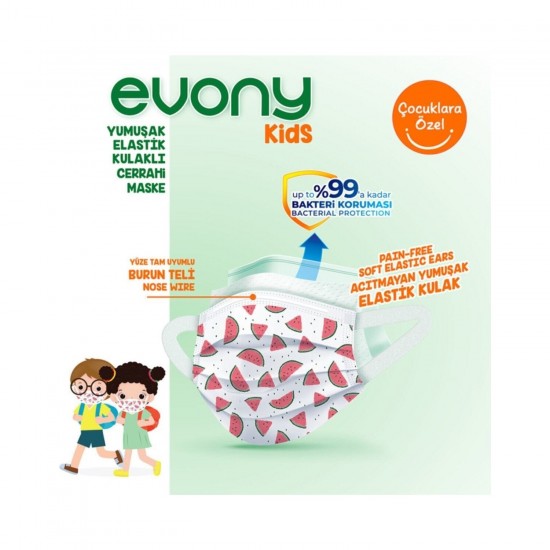 Evony Kids Elastik Kulaklıklı Cerrahi Çocuk Maskesi 50li