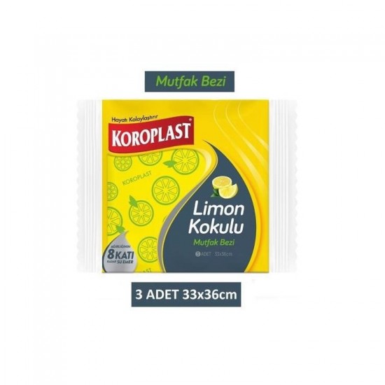 Koroplast Limon Kokulu Mutfak Bezi 3lü Paket 33x36 Cm