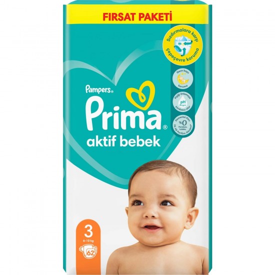 Prima Bebek Bezi Aktif Bebek 3 Numara 62 Adet Fırsat Paketi