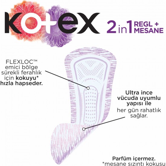 Kotex 2IN1 Regl+Mesane Günlük Ped 22li