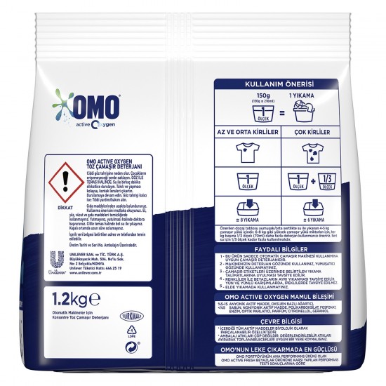 Omo Active Oxygen Toz Çamaşır Deterjanı Beyazlar İçin En Zorlu Lekeleri İlk Yıkamada Çıkarır 1,2 KG