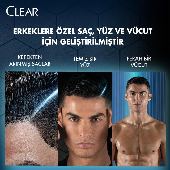 Clear Men 3 in 1 Şampuan & Duş Jeli Ferahlatıcı Mentol Etkisi Saç Yüz Vücut İçin 350 Ml
