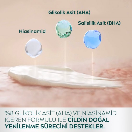 Nivea Derma Skin Clear Night Exfoliator Gece Arındırıcı Krem 40 Ml - %8 Glikolik Asit (AHA) ve Salisilik Asit (BHA) ile Sivilce Karşıtı Etki - Eşit Cilt Tonu