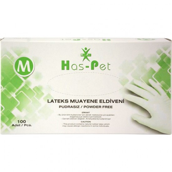 Has-Pet Latex Pudrasız Eldiven Beyaz 100lü - M