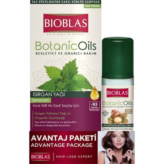 Bioblas Isırgan Yağ Şampuan 360 ml - Argan Yağı Sıvı Saç Kremi 200 ml