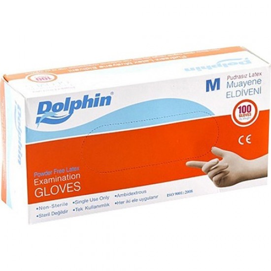 Dolphin Beyaz Lateks Eldiven Pudrasız (M) 100 lü Paket
