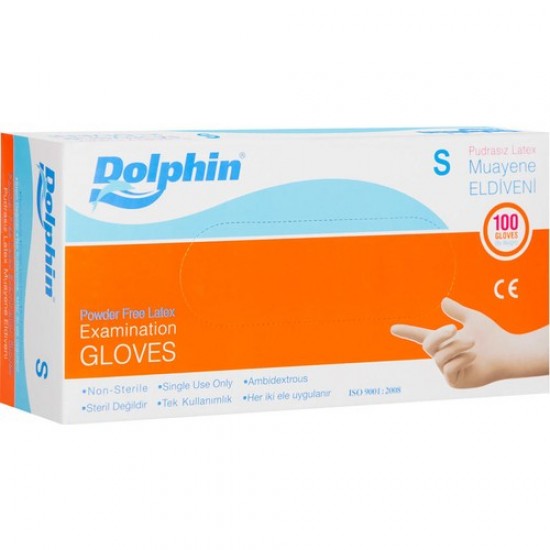 Dolphin Beyaz Lateks Eldiven Pudrasız (S) 100 lü Paket