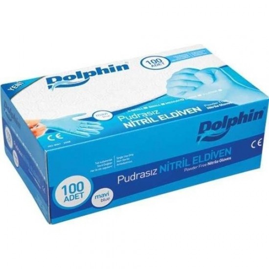 Dolphin Mavi Nitril Eldiven Pudrasız (S) 100 LU Paket