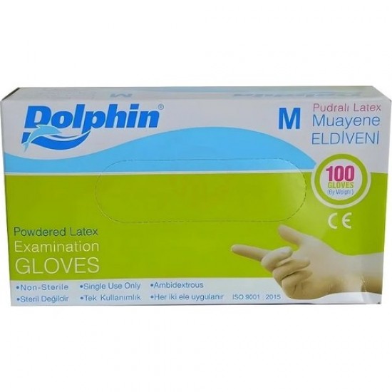 Dolphin Pudralı Latex Eldiven M Beden 100 LU