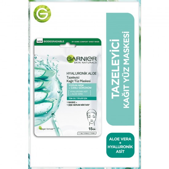 Garnier Hyaluronik Aloe Tazeleyici Kağıt Yüz Maskesi 32GR