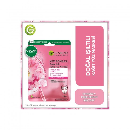 Garnier Nem Bombası Kağıt Maske Sakura 28 gr Garnier Nem Bombası Kağıt Maske Sakura 28 gr
