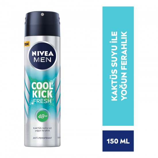 NIVEA Men Erkek Sprey Deodorant Cool Kick Fresh 150ml, Ter ve Ter Kokusuna Karşı 48 Saat Anti-perspirant Koruma