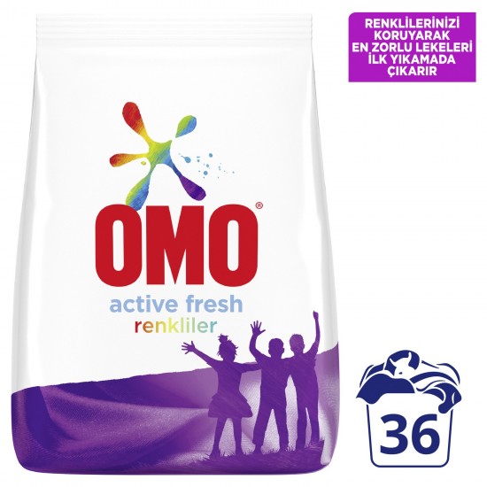 Omo Toz Çamaşır Deterjanı Active Fresh Renkliler İçin Renklilerinizi Koruyarak En Zorlu Lekeleri İlk Yıkamada Çıkarır 5.5 KG 36 Yıkama 1 Adet