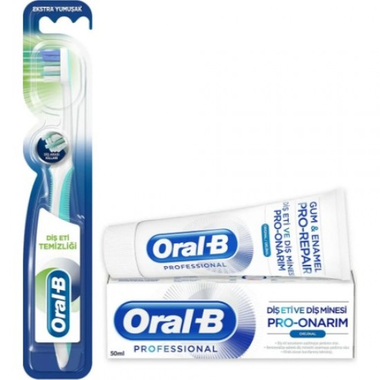 Oral-B Pro Onarım Diş Eti ve Diş Minesi Diş Macunu 50 ml + Diş Eti Temizliği Diş Fırçası