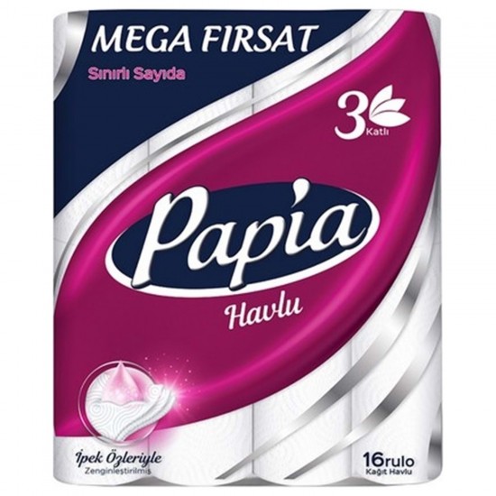 Papia Kağıt Havlu (3 Katlı) 16’lı Ipek Özlü Papia Kağıt Havlu (3 Katlı) 16’lı Ipek Özlü