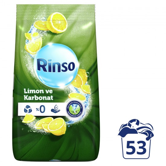 Rinso Toz Çamaşır Deterjanı Renkliler ve Beyazlar İçin Limon ve Karbonat 8 KG 53 Yıkama 1 Adet