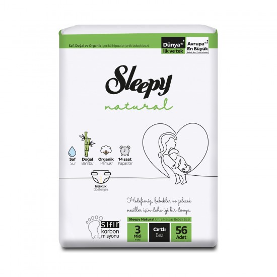 Sleepy Natural Jumbo Bebek Bezi Midi 3 Numara 56 Adet