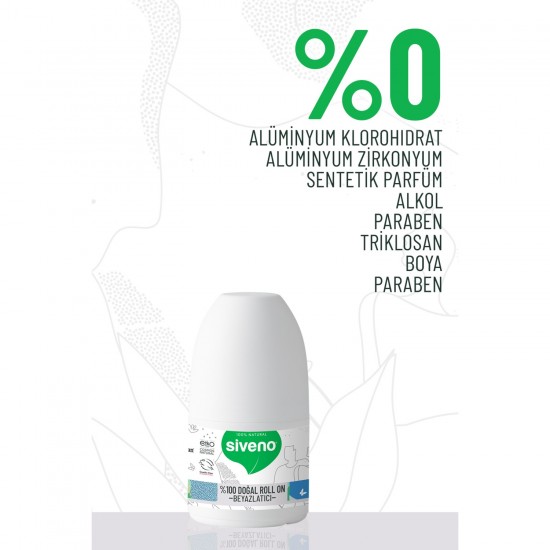 Siveno %100 Doğal Roll On Beyazlatıcı Etkili Deodorant Ter Kokusu Önleyici Bitkisel Lekesiz Vegan 50 ml