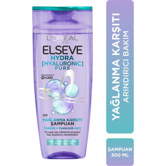 Elseve Hydra [Hyaluronic] Pure Salisilik Asit İçeren Yağlanma Karşıtı Arındırıcı Şampuan 300ml